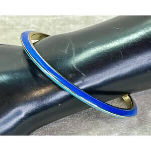 Trina Turk Enamel Bangle Bracelets Blue & Turquoise Gold Tone Designer Set